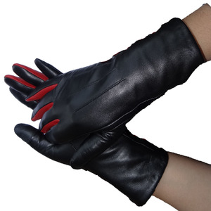 Gants en cuir de mouton véritable pour femme 5 boutons d'écran tactile Nouveau design Gants de conduite Cyclisme Usage quotidien Doublure en laine - Product Image 2