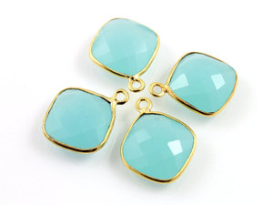 Or Vermeil-Argent sterling 925 Aqua Calcedony Gemstone connector - Product Image 1