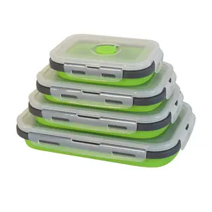 Bpa Gratis Siliconen Opvouwbare Maaltijd Prep Opslag Container Food Grade Siliconen Draagbare Inklapbare Lunchbox