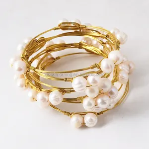 Stracked Ngọc Trai Nước Ngọt Có Dây Bangle Vòng Đeo Tay