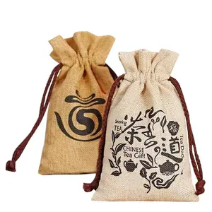 Custom Design Washed Gift Mini String Small Drawstring Jute Bag For Tea