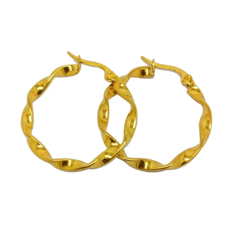 Wholesale Luxury Large Twisted Design Gold Hoop Earrings for Young Girls