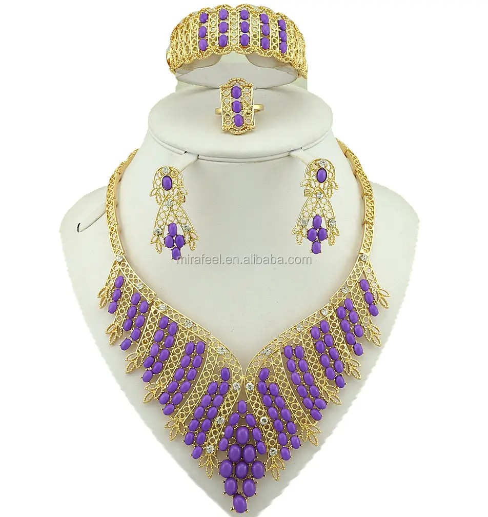 2016 new design unique long necklace set jewelry gold