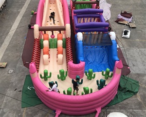 गर्म बिक्री आउटडोर खेल inflatable नाव चढ़ाई बाधाओं उछालभरी स्लाइड बच्चों के लिए मजेदार शहर - Product Image 2