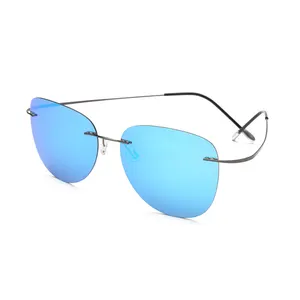 Kacamata Hitam Terpolarisasi Desain Bermerek Kacamata Matahari Tanpa Bingkai Kacamata Mengemudi Ultra Ringan Titanium 2021 Kacamata Cermin Mode Pria