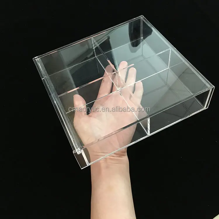 Customized clear acrylic tea bag storage box with lid 4 compartments design dispenser tea bag container