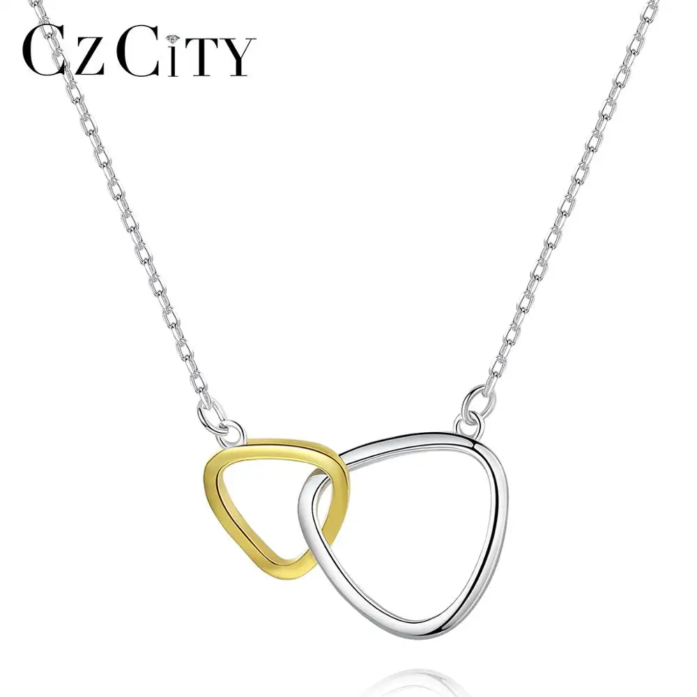 CZCITY S925 Sterling Silber Exquisite Design Doppel Kreis Anhänger Halskette für Frauen
