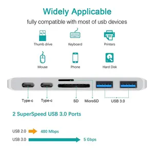 6 in 1 kablosuz USB HubType C USB 3.0 Hub sd tf kart okuyucu USB-C yerleştirme hub ile PD şarj