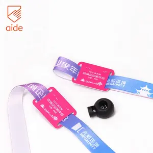 Custom Printed Writable Wrist Band Elastic Woven Fabric Rfid Nfc Event Payment Wristbands With Pvc Tag