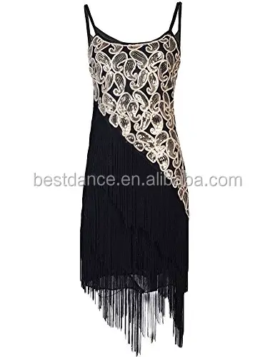 BestDance-vestido latino con flecos para mujer, 1920s, Gatsby, fiesta, Club, borla