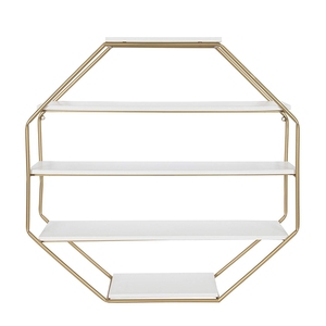 European Vintage <strong>Metal</strong> Octagon Floating <strong>Wooden</strong> Wall Mounted Display <strong>Shelf</strong> Iron Craft Decorative Wall <strong>Shelf</strong> - Product Image 2
