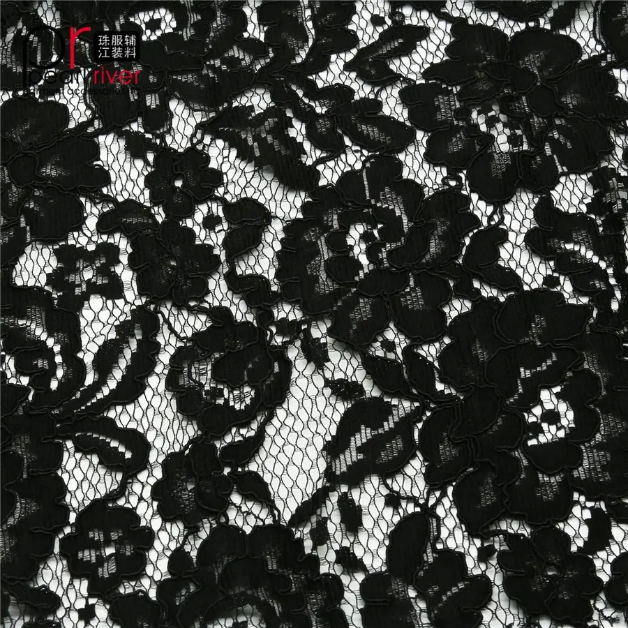 Black flower french bridal lace fabrics for women wedding dress making