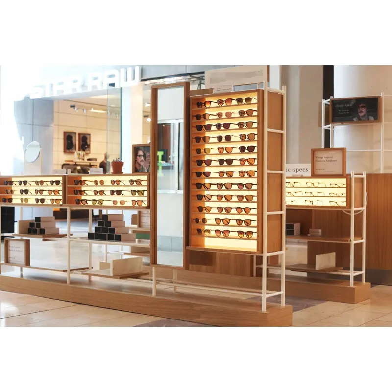 Lüks özelleştirilmiş özel optik mağaza mobilya hindistan, optik mağaza tasarımı ahşap sayaç ekran amiral gemisi mağaza için
