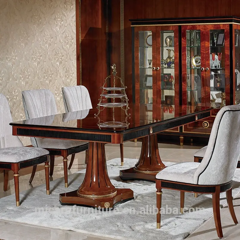 Lüks İtalyan kraliyet klasik antika mobilya katı ahşap yemek odası takımı
