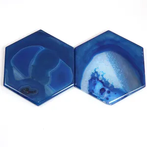 Wholesale Hexagon Natural Agate Slice Blue Coaster Slices For Home Decor