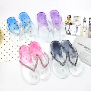 Summer fashion new transparent crystal slippers women home indoor and outdoor slippery breathable PVC flat bottom slippers