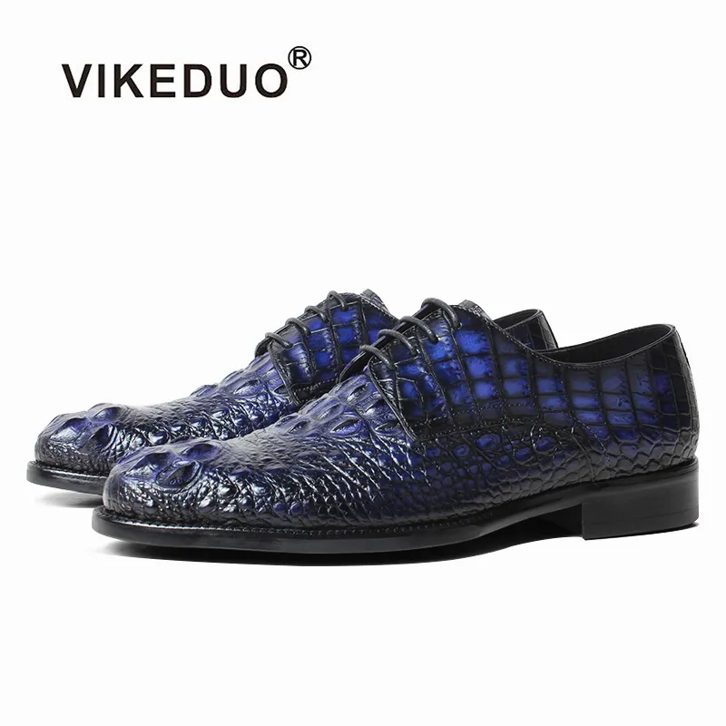 Vikeduo Hand Made Shoe Factory Bespoke Shoemakers Exotic Skins Men's Genuine Crocodile Leather Shoes