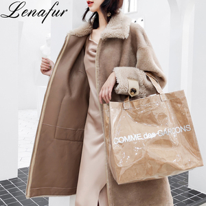Winter Genuine Real Sheepskin Leather <strong>Lined</strong> Sheep Shearling <strong>Fur</strong> Coat <strong>Jackets</strong> for Women - Product Image 6