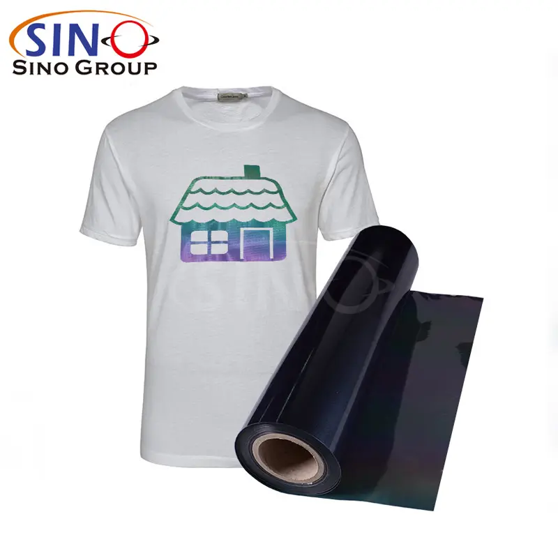 Camiseta de algodão para roupas, tecido arco-íris colorido flash HTV PVC PU, folhas de corte refletivo, folhas de transferência de calor, vinil