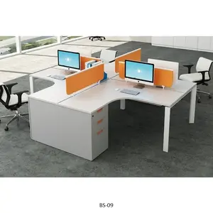 4 Orang Melengkung Eksekutif Modular Putih Membuka Kantor Cubicle Bergerak Workstation Komputer Meja Meja