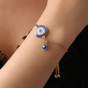 Pulseira feminina elegante, bracelete elegante da moda com boa sorte, pingente de olho azul, peru, pulseira ajustável (kb8198)