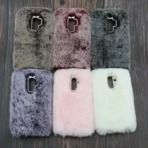 Luxury Warm Fluffy Rabbit Fur Phone Case For Samsung Galaxy J8 2018 Case Smooth Plush Furry Diamond Phone Cover