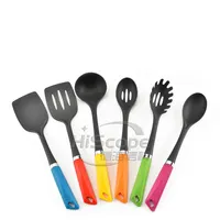 Utensilios de cocina de plástico de nailon para niños, utensilios de cocina coloridos de grado alimenticio para cocinar con mango de espagueti PP, 6 piezas