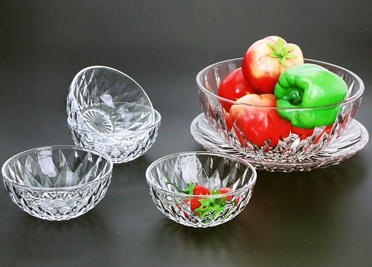 Slant Cut Glass Bowl,Glass Dessert bowl,Glass Terrarium glass salad bowl  with print