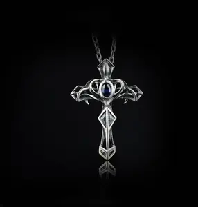 Antique 925 Sterling Silver Cross Necklace Pendant Men