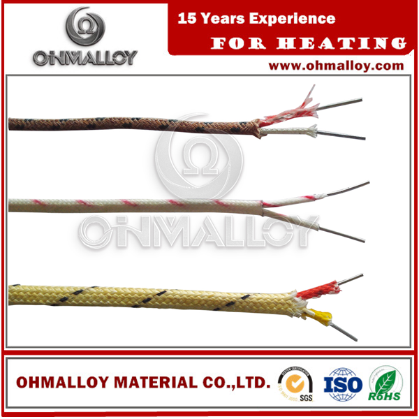 J Type 24 AWG En Fiber De Verre En Acier Inoxydable Tressé Thermocouple Fils de Compensation