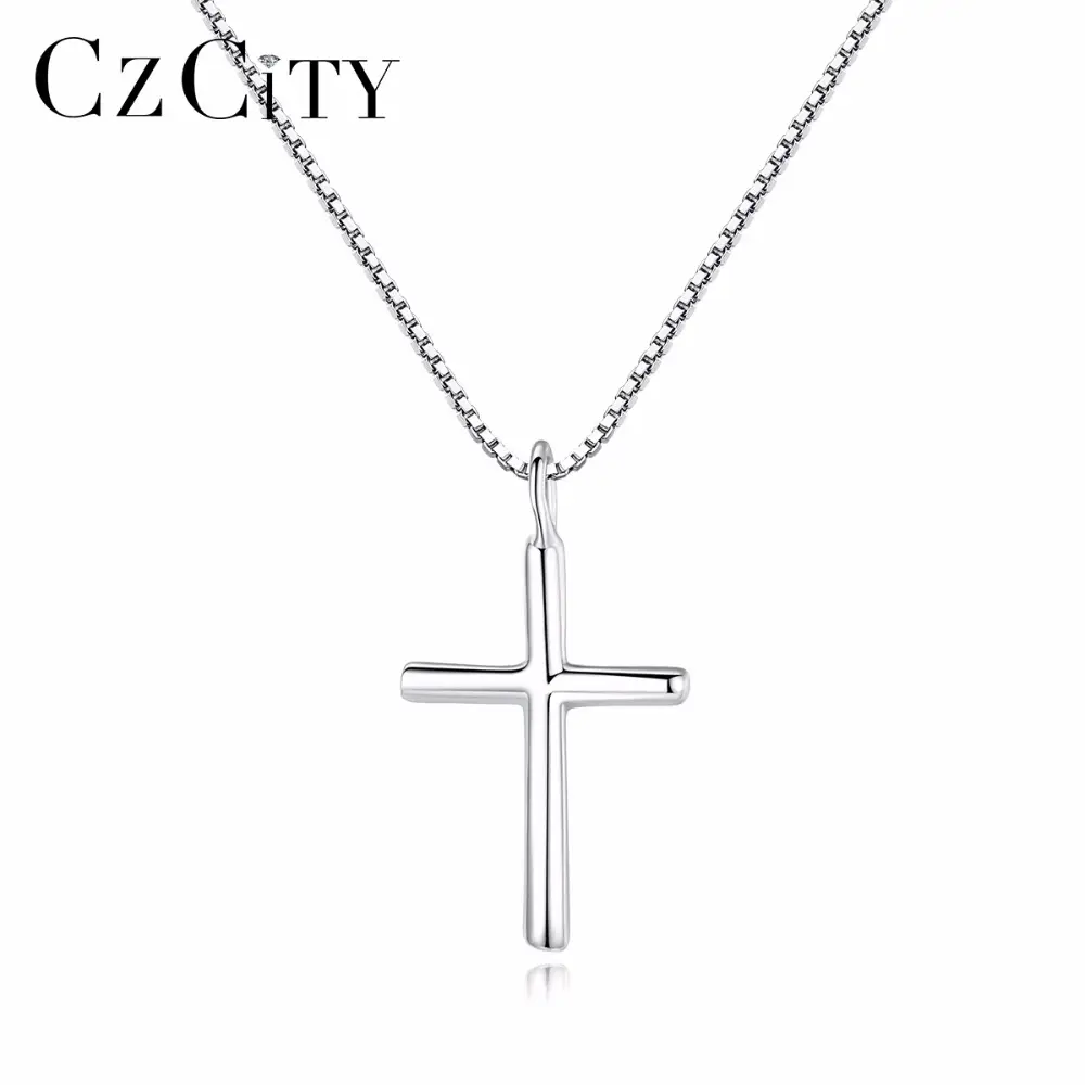 CZCITY nouveauté mode Simple croix pendentif collier avec argent Sterling fin 925 bijoux pour femmes hommes cadeau de fête