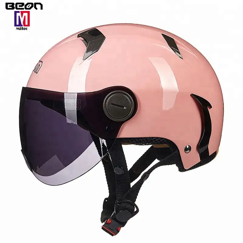 गर्म बिक्री लोकप्रिय उज्ज्वल गुलाबी विंटेज मोटर साइकिल हेलमेट डॉट सुरक्षा मोटरसाइकिल क्रैश हेलमेट डबल लेंस का छज्जा के साथ