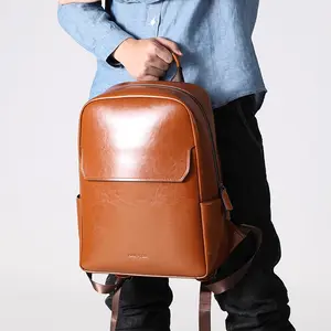Custom <strong>Backpack</strong> Bag Vintage <strong>Real</strong> <strong>Leather</strong> <strong>Backpack</strong> Laptop School Men <strong>Backpack</strong> - Product Image 1