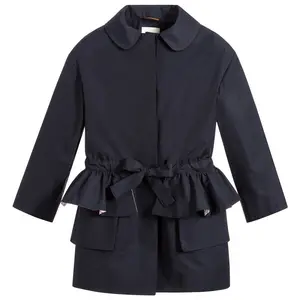 Casaco de inverno com babado para meninas de 14 anos, jaqueta elegante para primavera, roupa de poliéster trench