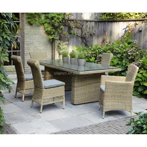 Special Hollow-Out Bottom Design Garden Dining Outdoor Furniture Wicker Table Chairs Set