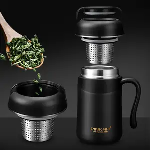 Stainless Tea Mug PINKAH Wholesale 380ml Powder Coated Double Wall Stainless Steel Vacuum Insulated Travel Tea Mug With Handle