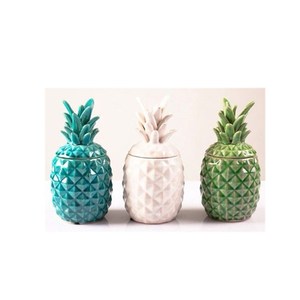 Tarro de cocina de cerámica Popular Blanco Azul Verde Cerámica Piña <span class=keywords><strong>Nanas</strong></span> Vela Tarro con tapa - Product Image 4