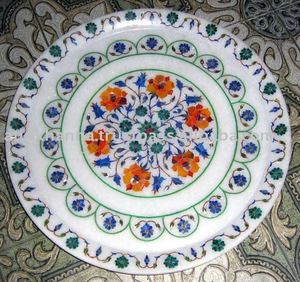 White Marble Inlay Plate For Home Decor - Product Image 1