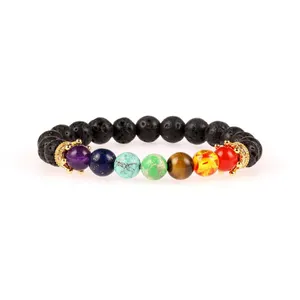 Handmade fashion high quality cz micro pave crown charms 7 chakra stone bead bracelet (MB18053)
