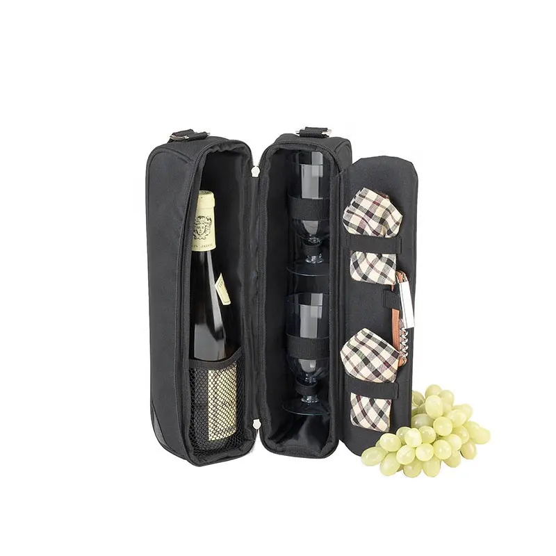 Wine Travel Bag and Picnic Set Including 2 Wine Glass Holder Stakes