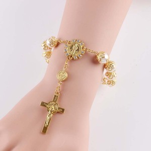 Italia Fashion Design 8mm St.Benedict perla con Capped oro <span class=keywords><strong>argento</strong></span> Decade <span class=keywords><strong>bracciale</strong></span> cattolico <span class=keywords><strong>rosario</strong></span> - Product Image 5