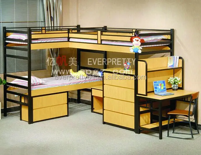 학교 기숙사 가구 Ergonomical 디자인과 Envirment 3 사람을 위한 학문 책상을 가진 친절한 나무로 되는 금속 이층 침대