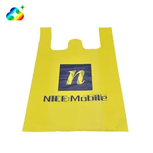 Custom Printed Eco-friendly Carry Out Biodegradable Plastic T-shirt Shopping Bags With Logos For Supermarket Grocery Store