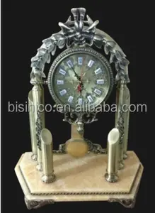 골동품 황동 테이블 시계, 프랑스 로코코 대리석베이스 테이블 시계, 빈티지 만텔 시계