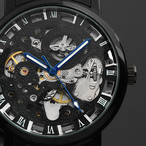 Nuovo Orologio da Polso da <span class=keywords><strong>Uomo</strong></span> Nero in Acciaio Inossidabile Stile Antico Steampunk Casual Automatico Scheletrato - Product Image 2