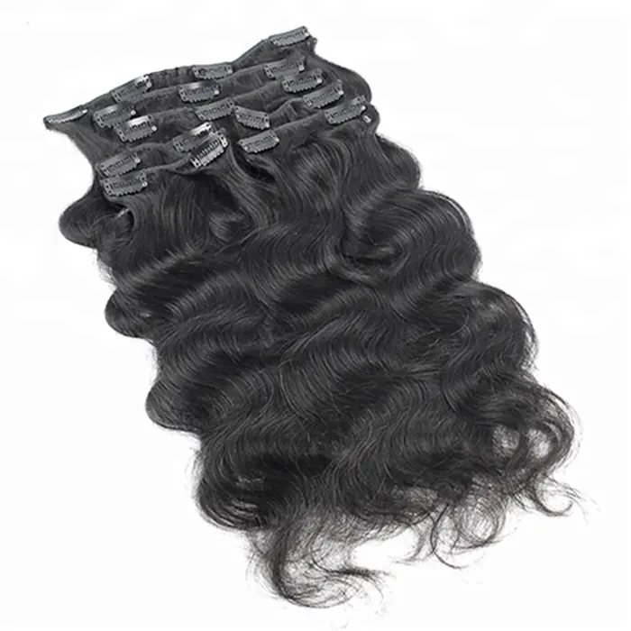 Brazilian Clip in Human Hair Extensions Body Wave Clip ins for African American 100%Real Hair Clip in Extensions