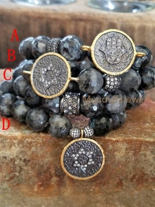 BM25158 Pulseras con dijes de moda Pila de cuentas facetadas de labradorita con mano redonda CZ Hamsa y pulsera Micro Pave Ball Star David - Product Image 2