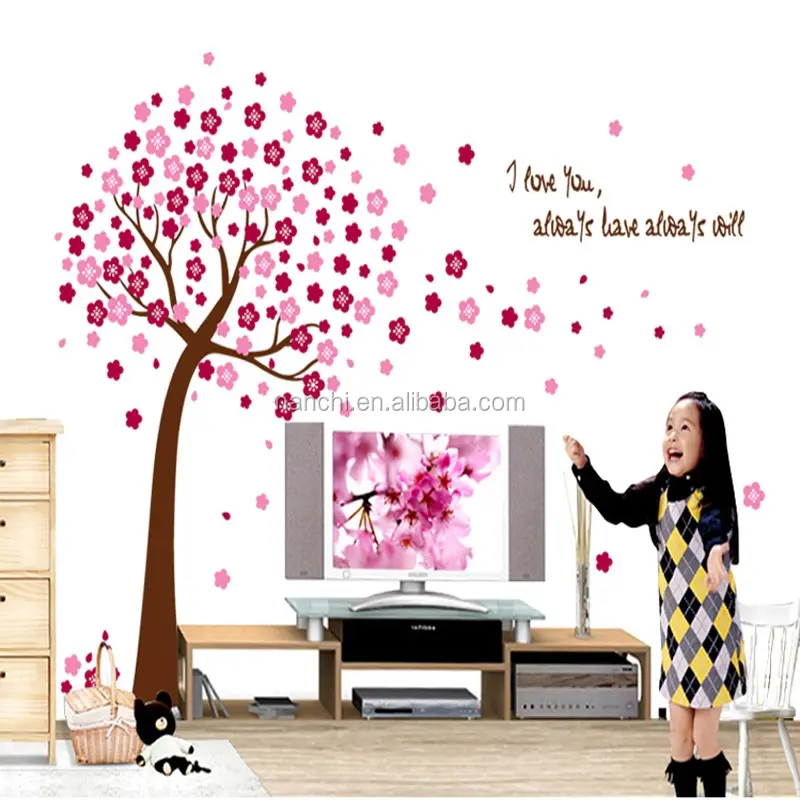 Flower Wall Decal Home Decoration Flower Wall Sticker Large Combination Pink Peach Tree Wall Decal for Living Room ay9026
