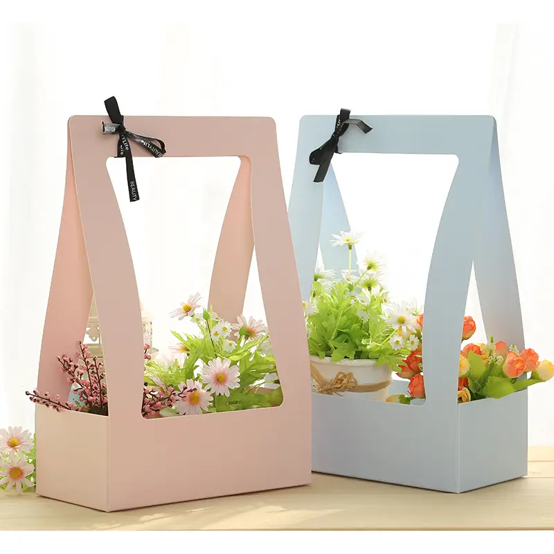 Contracted design flower gift box with handle wholesale