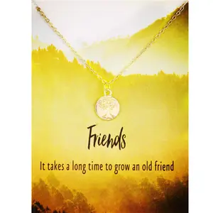 Trendy Women Collar Necklace Round Friends Tree of Life Pendant Female Link Chain Friendship Necklaces